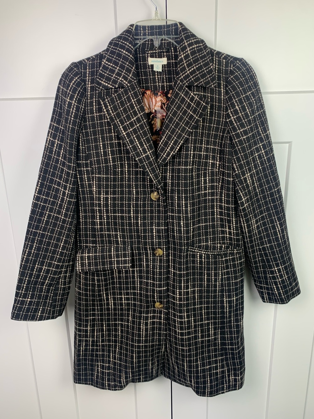 Sundance Jackson Valley Tweed Topper Jacket MEDIUM Old Money Black Preppy